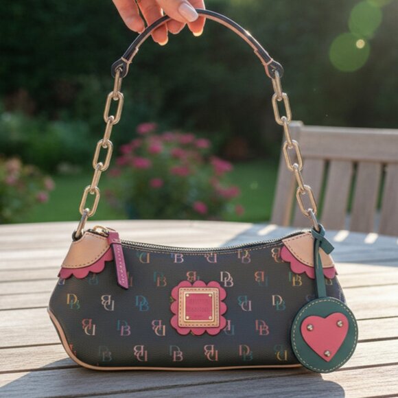 Dooney & Bourke Handbags - VTG Dooney & Bourke Gray Multicolor Logo Baguette Bag Y2K Barbie